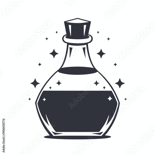 Retro Two-Tone Pixel Potion Bottle Graphic, Black and White 8-Bit Game UI Element