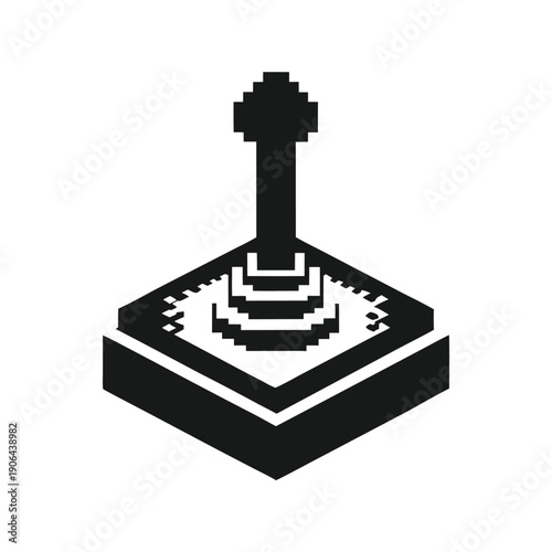 Black and White Pixel Art Joystick Graphic, Retro Arcade Game Controller Silhouette Icon