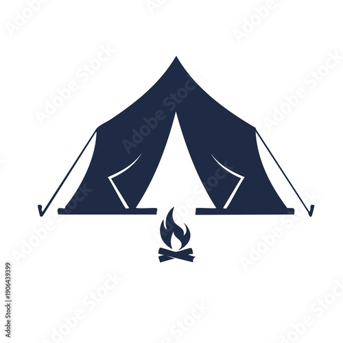 Camping Tent with Campfire Illustration on White Background Viewed from the Front