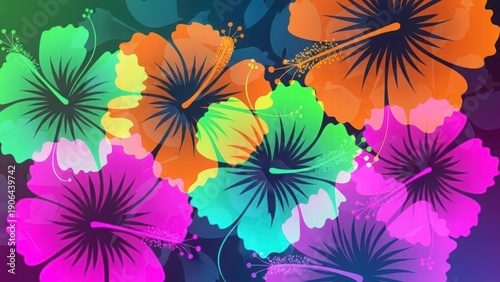 Radiant Hibiscus Blooms: Vibrant hibiscus flowers burst forth in a kaleidoscope of colors, their delicate petals and intricate details showcasing nature's artistry.