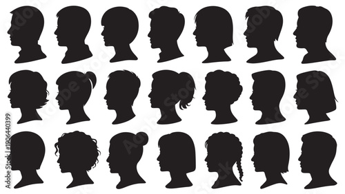 Silhouettes of diverse human head profiles, symbolizing identity and variation in appearance.