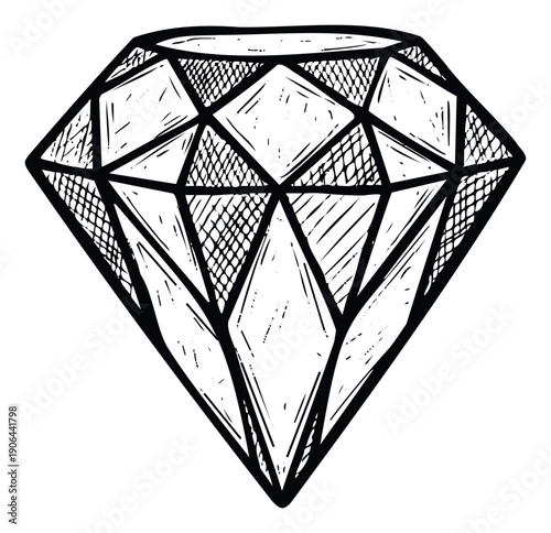 Stylized black outline diamond or precious jewel stone perfect for luxury brand logos upscale invitations or elegant graphic design projects