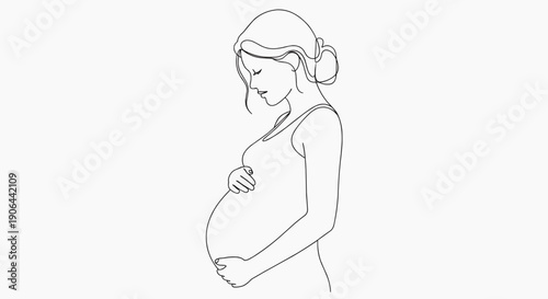 A pregnant woman in a simple line art style illustration