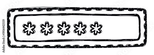 Hand drawn sketch of a password input box displaying five masked characters, perfect for illustrating digital security and online access concepts in web interfaces or user experience