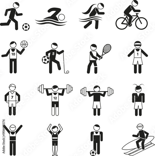 Olympic sports icons featuring various athletes engaged in different disciplines