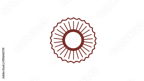Minimalist red line art icon of a ruffled paper coffee cup sleeve on white background for design