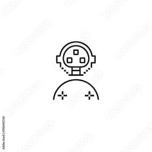 Retro sci-fi pixel alien planet, black and white landscape illustration