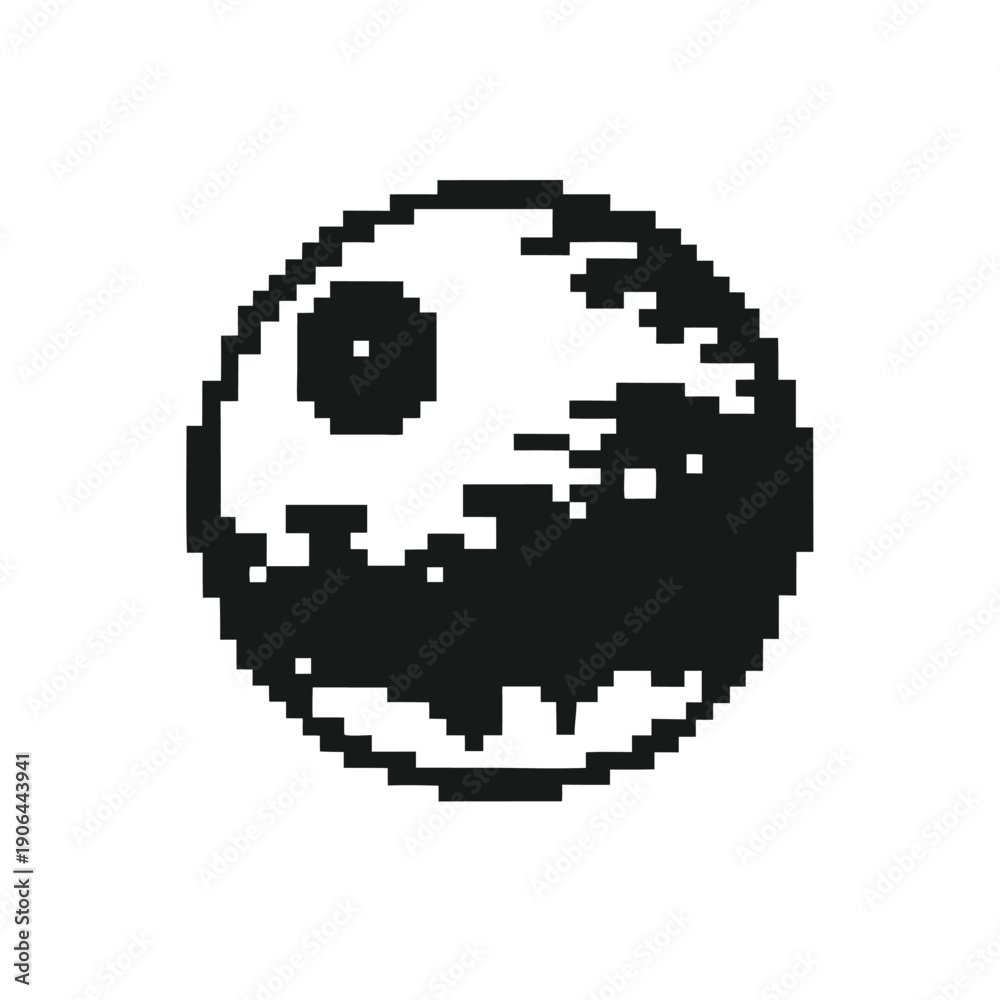 Fototapeta premium Sci-Fi Alien Planet Silhouette, Simple Black and White Vector