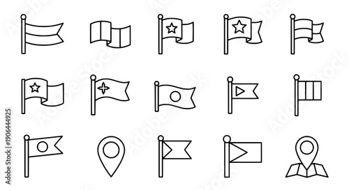 Flag icon set silhouette black vector waving banners collection