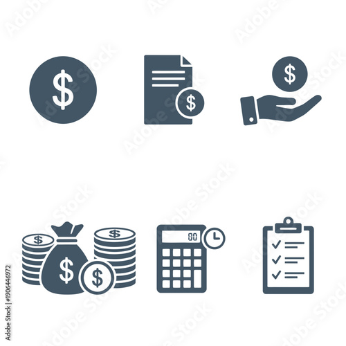 Finance Management Icons Set – Money Budget Accounting Symbols