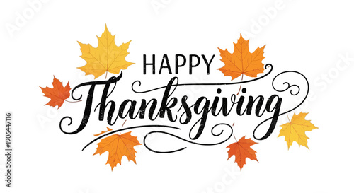 Happy Thanksgiving Typography – Autumn Leaves Holiday Greeting Design