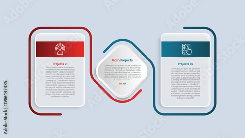 Wallpaper Mural 2 points comparison for infographic with glossy gradient style with vertical round box rectangle with rhombus center and long line circular wrap with two point list information Torontodigital.ca