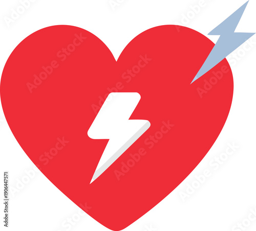 A vibrant red heart pierced by a white lightning bolt symbolizing passionate