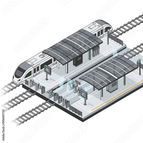 Modern Train Station with Elevated Tracks.
