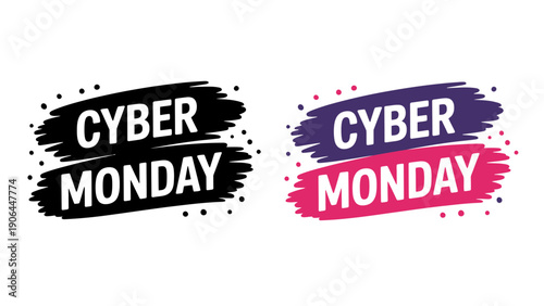 Cyber Monday sale banners with colorful brush strokes and dots