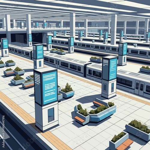 Modern Train Station with Information Displays.