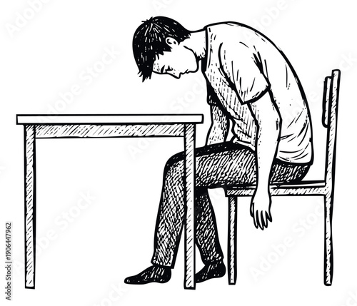 Depressed young man sitting at a desk with his head down feeling overwhelmed or exhausted representing mental health struggles burnout and academic pressure perfect for educational or