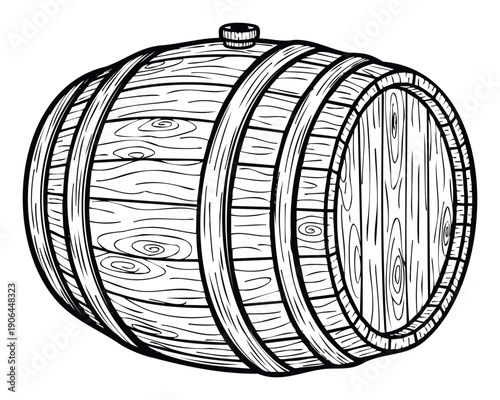 Classic oak storage vessel for beverages like wine, beer, or whiskey, perfect for brewery branding, distillery promotions, or vintage pub decorations