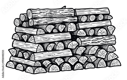 Stacked firewood logs ready for winter heating or cozy campfires, ideal for rustic home decor or outdoor activity branding purposes