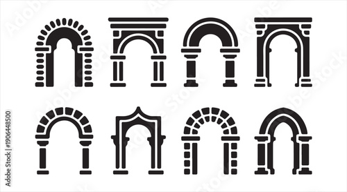Classical architectural arch silhouette collection with historic gateway designs