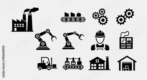 Collection of Industrial Manufacturing Icons and Symbols.