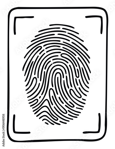 Simple hand drawn fingerprint scan icon for digital identity verification and biometric security systems, perfect for app UI, web graphics, and authentication technology presentations