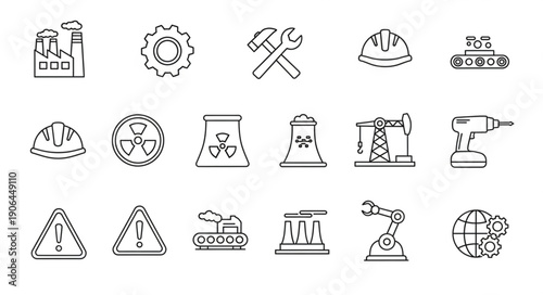 Collection of Industrial Icons and Symbols for Manufacturing and Engineering.