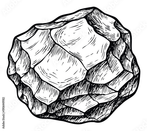 Powerful ancient stone tool drawing with rugged chiseled textures, perfect for historical presentations, educational resources, game environment elements, or primal themed graphic design