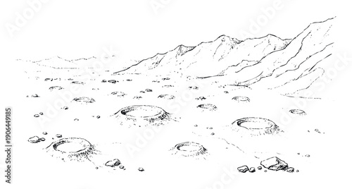 Explore a desolate extraterrestrial landscape with numerous impact craters and rugged mountains, perfect for science education or space exploration documentaries