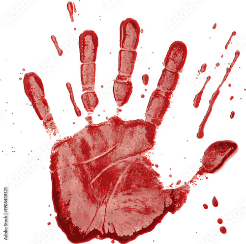 bloody silhouettes of human palm prints with blood stains isolated on transparent background