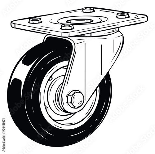 Durable swivel caster wheel with a sturdy mounting plate and rubber tire designed for smooth movement on industrial equipment, furniture, or various mobility applications.