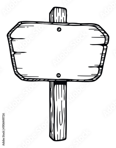 A hand drawn blank wooden signpost with rustic wood grain textures, perfect for adding custom messages or directions in various informational and decorative graphic projects.