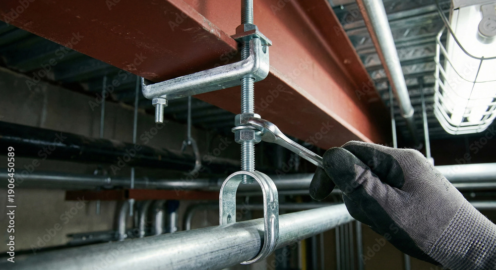 custom made wallpaper toronto digitalGloved hand using wrench on threaded rod and beam clamp assembly