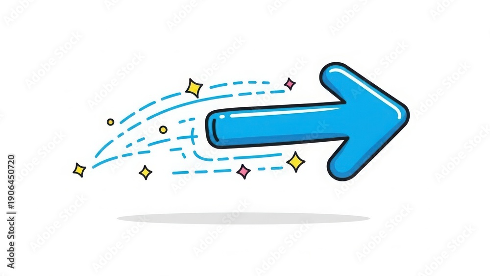 Fototapeta premium 3D blue growth arrow rising with golden stars and motion trail on white background