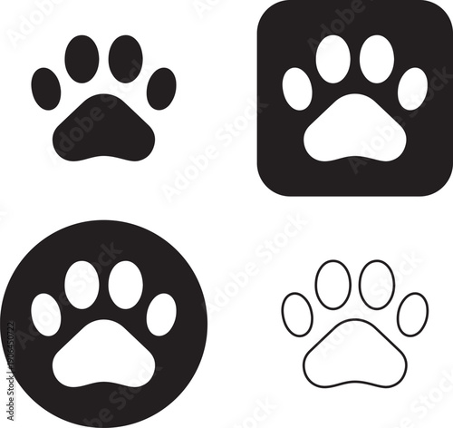 Dog or cat paw print flat icon for animal apps and websites