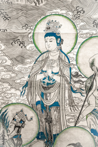 Ancient immortal murals in the Dunhuang Caves of China.