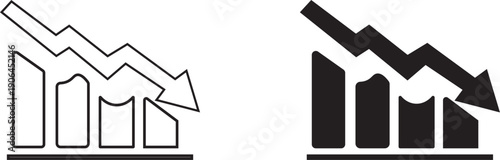 Financial Downturn Icon Set, Economic Recession Graph And Decline