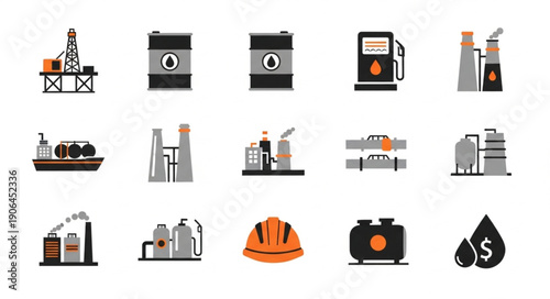 Collection of industrial oil and gas industry icons.