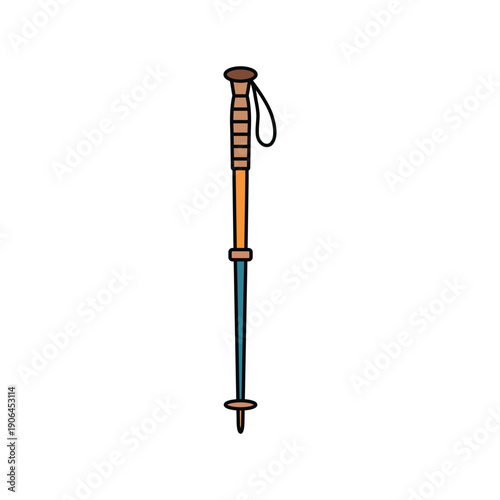 A single trekking pole illustration with a brown grip and blue shaft on white background