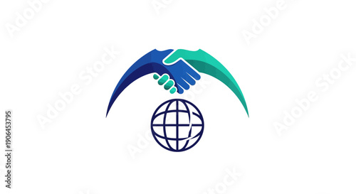 Global Partnership and Cooperation Concept with Handshake Above Globe, International Business and Trust Symbol
