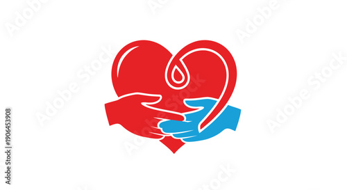 Symbol of compassion and care with heart, hands, and blood drop