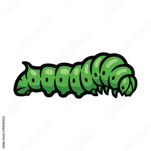 A cartoonish green caterpillar with shiny segments