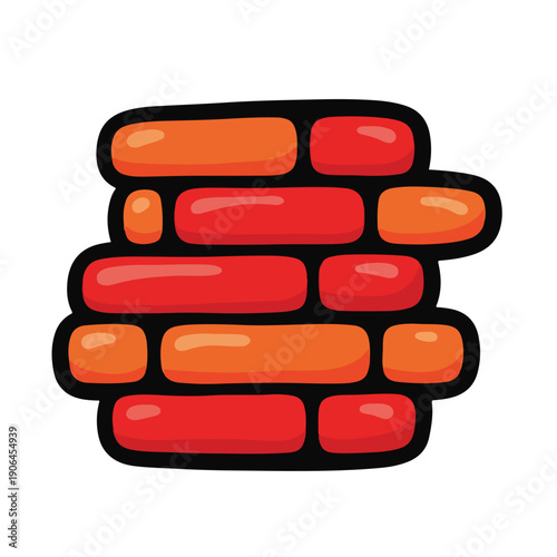 A cartoonish illustration of a brick wall with red and orange bricks