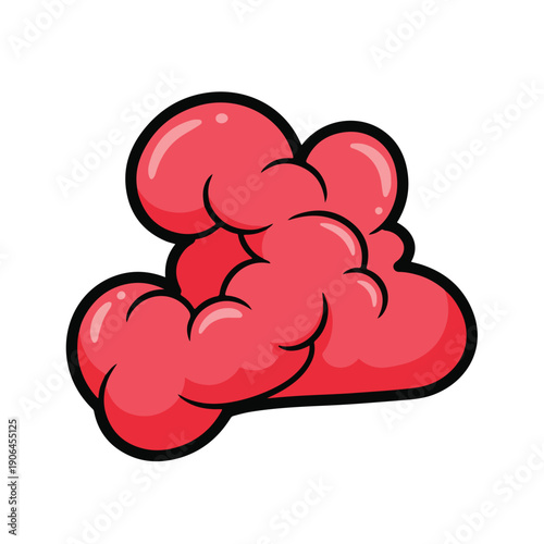 A cartoonish illustration of a cluster of red, shiny, bouncy blobs