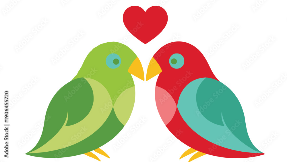Fototapeta premium Parrot vector illustration of two colorful birds with heart on transparent background