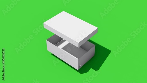 3D animation of white cardboard box unpacking on green background, perfect for e-commerce promotions, logistics and shipping concepts, product unboxing, and commercial video projects, 4k video