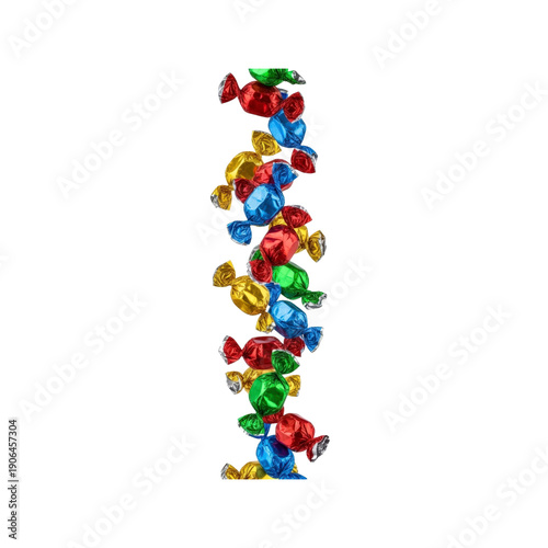 Colorful wrapped candies in a vertical line