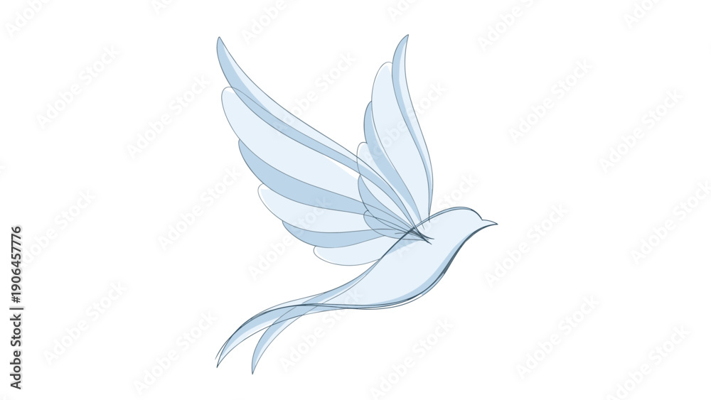 Obraz premium Stylized blue dove in flight represents peace, freedom, and spiritual grace through elegant minimalist graphic design lines.
