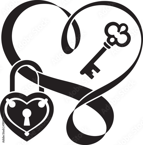Heart Lock and Key with Infinity Symbol Vector Art