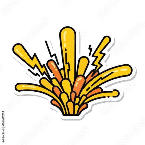 A cartoon-style yellow and orange explosion with lightning bolts